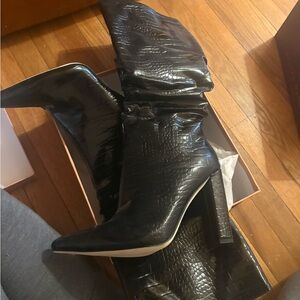 Black Croc-Embossed Women's Boots